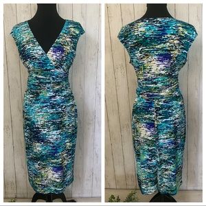 Maggy London Faux Wrap Watercolor Dress Size 10